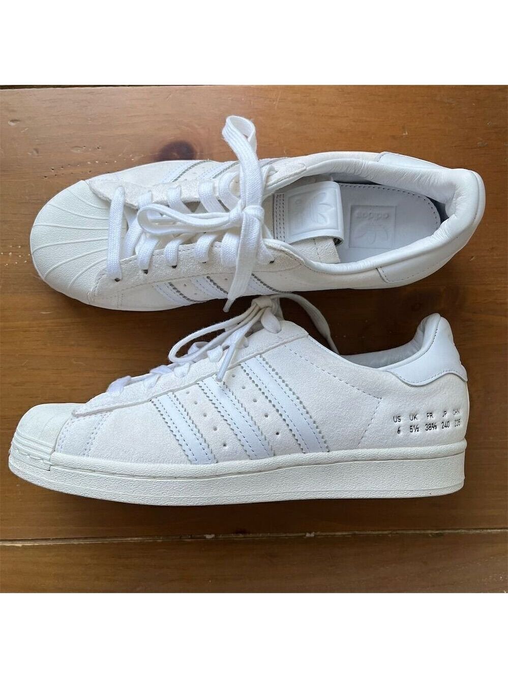 Adidas Superstar Size Tag Unisex Sneakers Cream/White Suede Shell Toe M 6 W 7